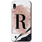 MRCİLETİSİMmrc-19028 Pembe Mermer Desenli R Harfi Kılıf Baskılı Kapak Tam Ekran Koruyucu Samsung Galaxy A10 ile uyumlu