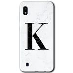 MRCİLETİSİMmrc-19051 Beyaz Mermer Desenli K Harfi Kılıf Baskılı Kapak Tam Ekran Koruyucu Samsung Galaxy A10 ile uyumlu