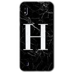MRCİLETİSİMmrc-19089 Siyah Mermer Desenli H Harfi Kılıf Baskılı Kapak Tam Ekran Koruyucu Samsung Galaxy A10 ile uyumlu