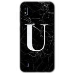 MRCİLETİSİMmrc-19105 Siyah Mermer Desenli U Harfi Kılıf Baskılı Kapak Tam Ekran Koruyucu Samsung Galaxy A10 ile uyumlu