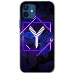 MRCİLETİSİMmrc-192456 Dark Neon Yaprak Y Harfi Kılıf Baskılı Kapak Tam Kaplayan Mat Seramik iPhone 12 Mini ile uyumlu