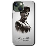 MRCİLETİSİMmrc-193505 Mustafa Kemal Atatürk Kılıf Baskılı Kapak Tam Kaplayan Mat Seramik iPhone 13 ile uyumlu