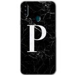 MRCİLETİSİMmrc-21300 Siyah Mermer Desenli P Harfi Kılıf Baskılı Kapak Tam Ekran Koruyucu Samsung Galaxy A20s ile uyumlu