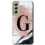MRCİLETİSİMmrc-37715 Pembe Mermer Desenli G Harfi Kılıf Baskılı Kapak Tam Ekran Koruyucu Samsung Galaxy S21 FE ile uyumlu