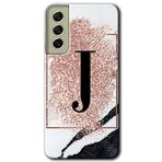 MRCİLETİSİMmrc-37719 Pembe Mermer Desenli J Harfi Kılıf Baskılı Kapak Tam Ekran Koruyucu Samsung Galaxy S21 FE ile uyumlu