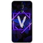 MRCİLETİSİMmrc-50004 Dark Neon Yaprak V Harfi Kılıf HD Desen Baskılı Arka Kapak + Temperli Cam Huawei Mate 10 Lite ile uyumlu