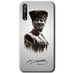 MRCİLETİSİMmrc-65354 Mustafa Kemal Atatürk Kılıf HD Desen Baskılı Arka Kapak + Temperli Cam Huawei Y8P ile uyumlu