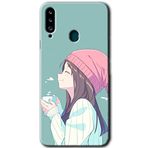 MRCİLETİSİMmrc-75624 Happy Girl Kılıf HD Baskılı Desen Hayalet Cam Yandan Görünmez Samsung Galaxy A20s ile uyumlu