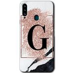 MRCİLETİSİMmrc-75666 Pembe Mermer Desenli G Harfi Kılıf HD Baskılı Desen Hayalet Cam Yandan Görünmez Samsung Galaxy A20s ile uyumlu