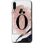MRCİLETİSİMmrc-75677 Pembe Mermer Desenli Ö Harfi Kılıf HD Baskılı Desen Hayalet Cam Yandan Görünmez Samsung Galaxy A20s ile uyumlu