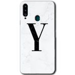 MRCİLETİSİMmrc-75729 Beyaz Mermer Desenli Y Harfi Kılıf HD Baskılı Desen Hayalet Cam Yandan Görünmez Samsung Galaxy A20s ile uyumlu