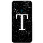 MRCİLETİSİMmrc-75755 Siyah Mermer Desenli T Harfi Kılıf HD Baskılı Desen Hayalet Cam Yandan Görünmez Samsung Galaxy A20s ile uyumlu
