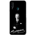 MRCİLETİSİMmrc-75769 Atatürk İmza Kılıf HD Baskılı Desen Hayalet Cam Yandan Görünmez Samsung Galaxy A20s ile uyumlu