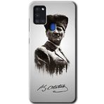 MRCİLETİSİMmrc-76355 Mustafa Kemal Atatürk Kılıf HD Baskılı Desen Hayalet Cam Yandan Görünmez Samsung Galaxy A21s ile uyumlu