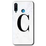 MRCİLETİSİMmrc-94391 Beyaz Mermer Desenli C Harfi Kılıf HD Baskılı Desen Hayalet Cam Yandan Görünmez Huawei P30 Lite ile uyumlu
