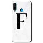 MRCİLETİSİMmrc-94396 Beyaz Mermer Desenli F Harfi Kılıf HD Baskılı Desen Hayalet Cam Yandan Görünmez Huawei P30 Lite ile uyumlu