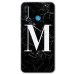 MRCİLETİSİMmrc-94446 Siyah Mermer Desenli M Harfi Kılıf HD Baskılı Desen Hayalet Cam Yandan Görünmez Huawei P30 Lite ile uyumlu