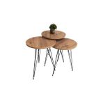 MRD Design Yuvarlak Zigon Sehpa 3lü Çam, Yan Sehpa, Metal Ayak