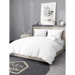 Mrs.gugar Çift Kişilik Saten Çizgili Beyaz Nevresim Takımı - 200 x 220 cm