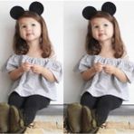 Mrsivdi Çocuk Yürümeye Başlayan Bebek Kız Kapalı Omuz Üstleri T-Shirt Çizgili Baskı Üstleri Gömlek Pantolon Uzun Kıyafet Elbise Setleri (Yurt Dışından) - Siyah - Beyaz