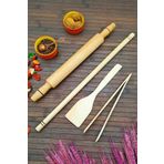 Mrsstore Oklava Merdane Seti Doğal Ahşap 4lü Set 50 cm Oklava Sabit Merdane Spatula, Maşa