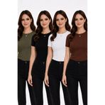 MRT STORE Kadın Bisiklet Yaka Yarım Kollu Basic Body Bluz Esnek Kumaş