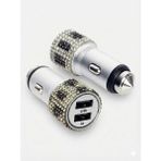 Mrt Teknik Kristal Taşlı Metal Araç Çakmaklık Şarj Aleti Çift Usb-A Girişli Hızlı Şarj 2.4A 12-24V Leopar