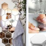 MrtNlu 12 Adet Altıgen Orta Boy Yapışkanlı Dekoratif Akrilik Ayna