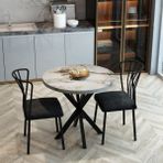 Mrv Home 70 cm Yıldız Ayaklı Yuvarlak Mutfak Masa Takımı - Gri Mermer Görünümlü - Gri - Siyah