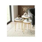 MRVHOMEE 3’lü Zigon Sehpa Seti – 33 cm – Gold Tel Ayaklı beyaz