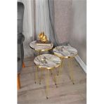 MRVHOMEE 3’lü Zigon Sehpa Seti – 33 cm – Gold Tel Ayaklı Gri Mermer görünümlü