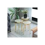 MRVHOMEE 3’lü Zigon Sehpa Seti – 33 cm – Gold Tel Ayaklı krem