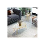 MRVHOMEE 4’lü Modern Gold Detaylı Metal Ayaklı Orta Sehpa & Zigon Sehpa Seti – Krem