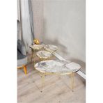 MRVHOMEE 4’lü Modern Gold Detaylı Metal Ayaklı Orta Sehpa & Zigon Sehpa Seti – Mermer Desenli Gri