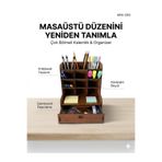 MRX -ORG Masaüstü Organizer | 9 Bölmeli Kalemlik, Çekmeceli Masa Düzenleyici, Ahşap Ofis Organizer