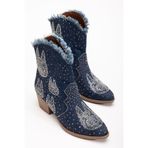 MS SUGAR SHOES Kadın Labubu Taşlı Kovboy Bot Şık Western Tarz