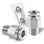 MSAEIQUN Paslanmaz Çelik 1/4 Hava hortumu bağlantı parçaları, Push to Connect Hava bağlantı parçaları Erkek Düz 1/4 İnç Boru OD x 1/8 NPT Dişli Bağlantı Parçası (2'li Paket)