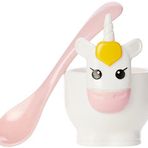 MSC International 16002 Joie Unicorn sert pişmiş yumurta kabı tutucu, kaşıklı, 2 parçalı set, plastik, beyaz
