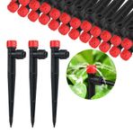 MSDADA 30 Adet Damla Sulama Yayıcıları, 1/4" Sulama Borusu için, Ayarlanabilir Su Akışı Damlatıcı Sulama Damlama Başlıkları Çiçek Bitki için Kazıklı (Kırmızı)