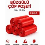 MSE HOLD Büzgülü Çöp Poşeti Çilek Kokulu 55×60 cm Orta Boy 5 Rulo Dayanıklı Sızdırmaz Kalın Çöp Torbası