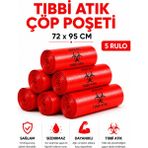 MSE HOLD Tıbbi Atık Poşeti 72X95 5 Rulo 50 Adet Kırmızı Tıbbi Çöp Poşeti Sızdırmaz Dayanıklı