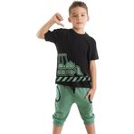 Mshb&G Dozer Yolda Yeşil Erkek Çocuk Yazlık T-shirt Cepli Kapri Şort Takım