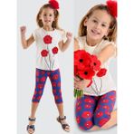 Mshb&G Kırmızı Gelincik Kız Çocuk T-Shirt Tayt Takım - 7 Yaş - Beyaz - Lacivert
