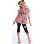 MSHB&G Love Cat Kız Çocuk T-shirt Tayt Takım - 6 Yaş - Pembe - Siyah