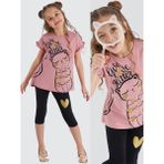 MSHB&G Love Cat Kız Çocuk T-shirt Tayt Takım - 7 Yaş - Pembe - Siyah