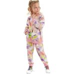 MSHB&G Unicorn Batik Desenli Kız Çocuk Eşofman Takım - 4 Yaş - Pembe - Yeşil