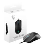 MSI FORGE GM320 Oyuncu Mouse, 12800 DPI Optik Sensör, RGB LED, 7 Düğme, USB 2.0, Siyah, 1.5m Kablo