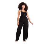 MsLena Kadın Tek Cep ve Halka Tasarımlı Aerobin Kumaş Askıları Bağlamalı Bahçivan Tulum Siyah No335-8792 Siyah S