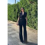 msm fashion Kadın Alt Üst İkili Takım Omuz Detaylı Kemerli Kolsuz Blazer Ceket Pantolon Takım