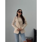Msm Fashion Kadın Blazer Ceket Kısa Düğmeli Astarlı Vatkalı Ceket - 36 - Bej
